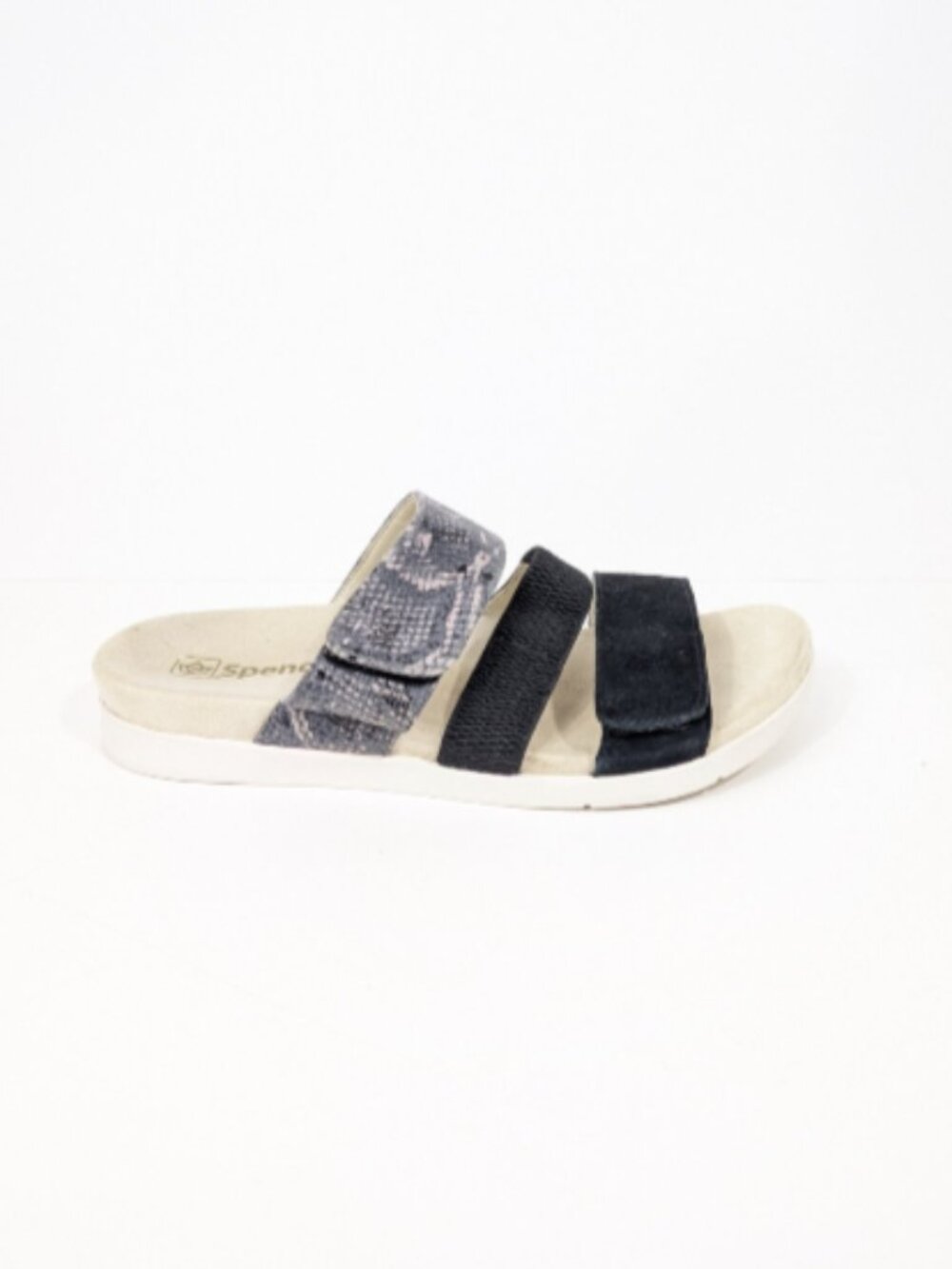 Spenco Sandals sz 9.5 Women Comfort Shoes Tessa Slides Slip on Flat Snakeskin